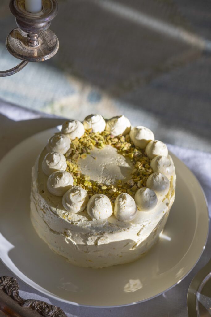 Ricotta olive oil cake with pistachio butter