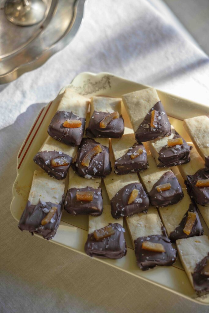 Shortbread cookies dipped in chocolate