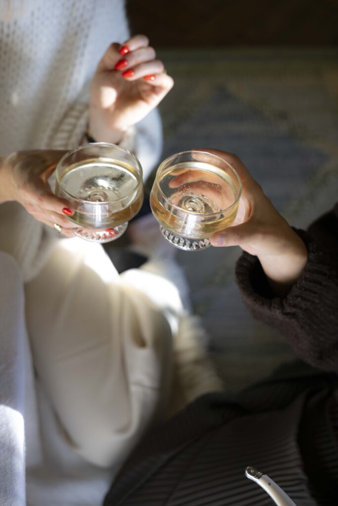 Two friends cheers with glasses of bubbly