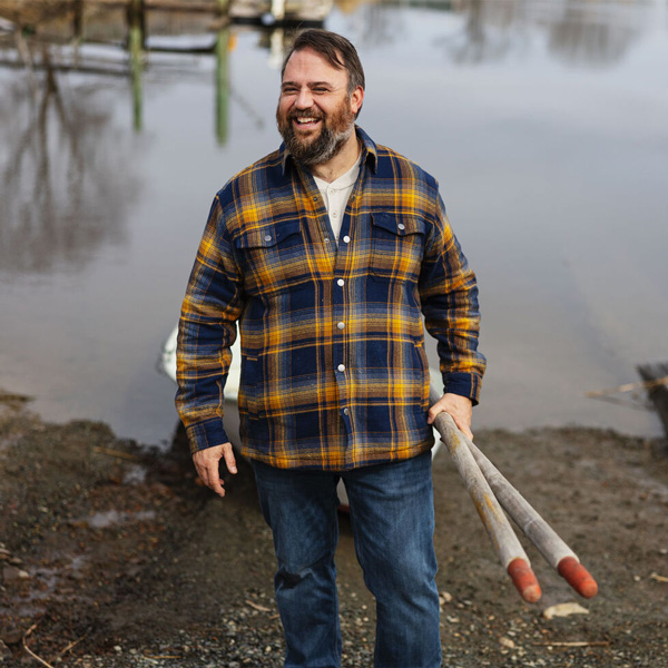 a plaid pattern fleece lined shirt jacket