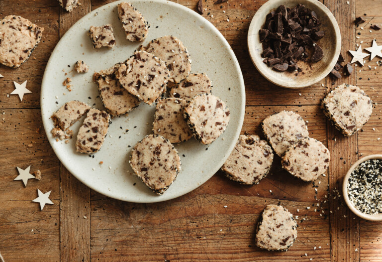 chocolate chip tahini shortbread cookies