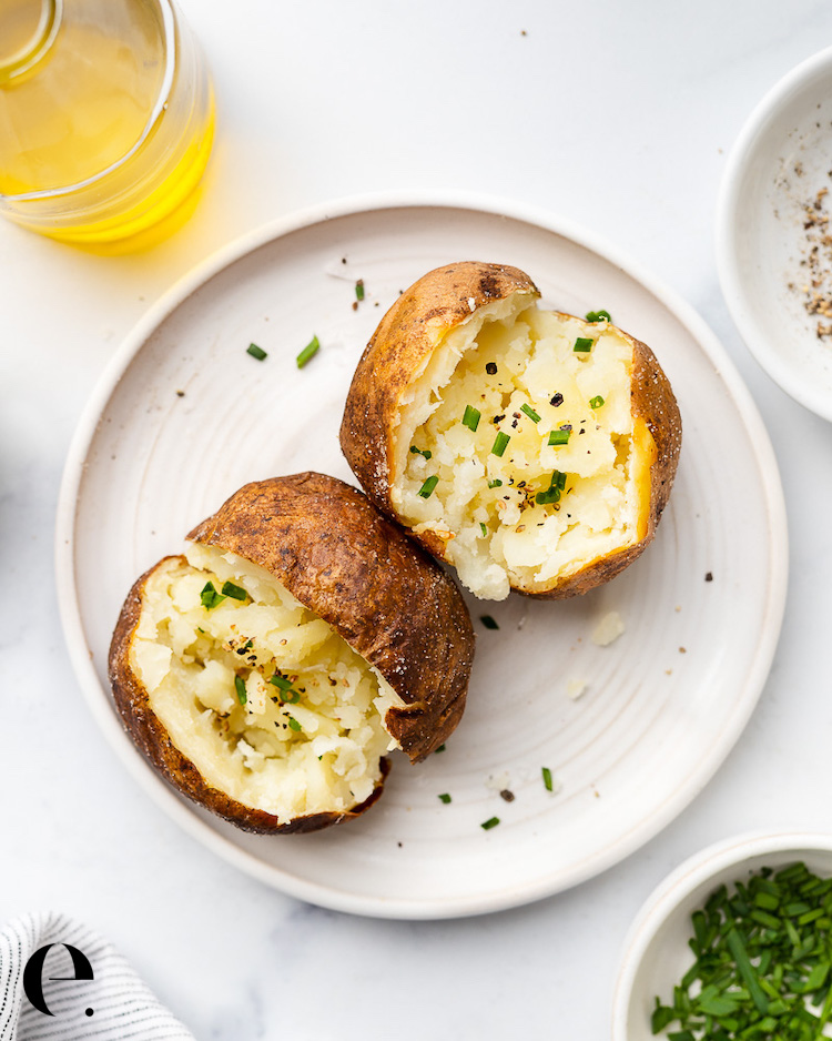 Air Fryer Baked Potatoes on a Plate