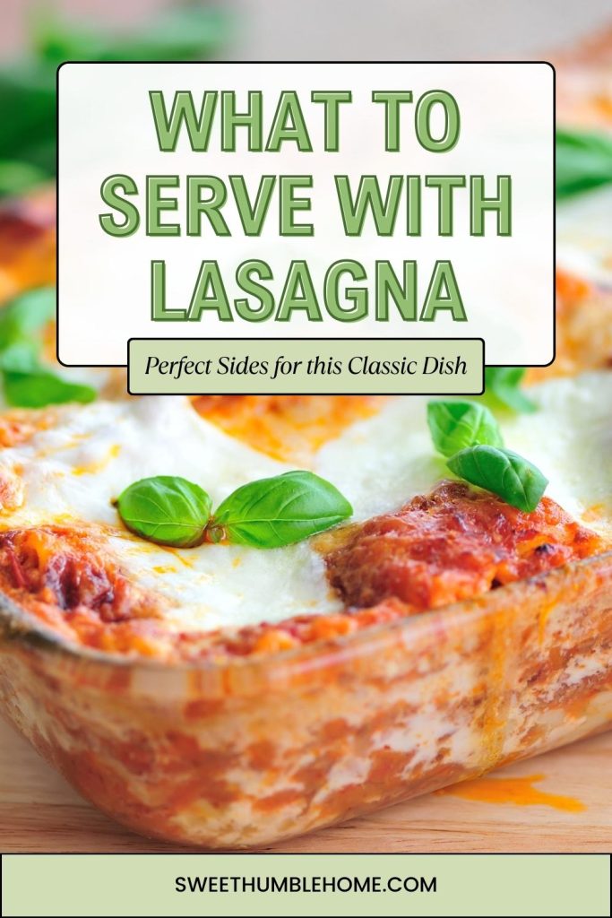 Lasagna in a glass pyrex dish with fresh basil on top.