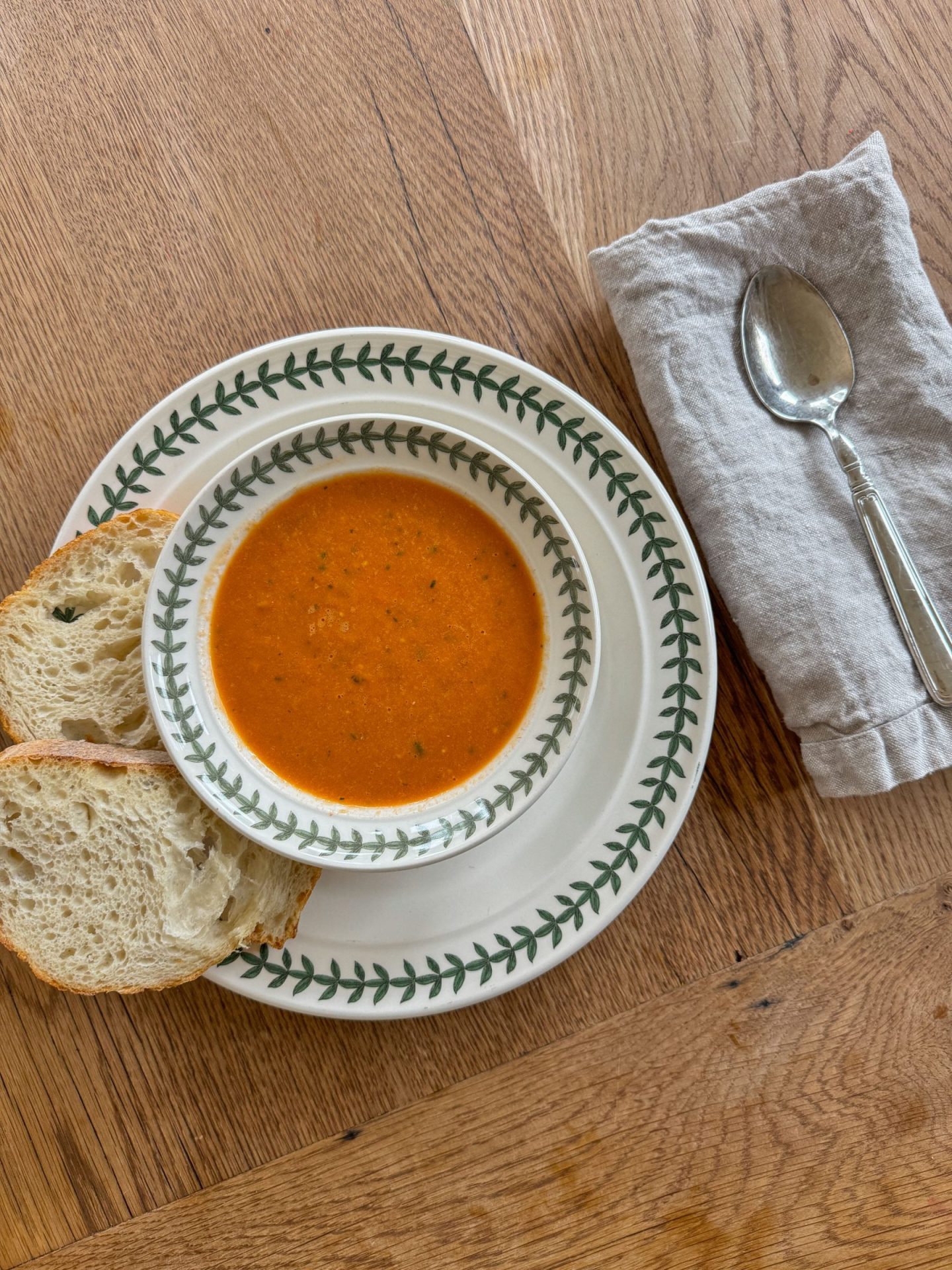 Roasted Tomato Basil Soup with crusty bread