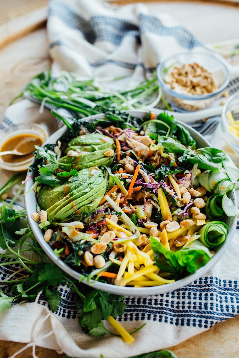 Thai Chicken Salad with Spicy Peanut Sauce - my go-to easy dinner recipe this summer!