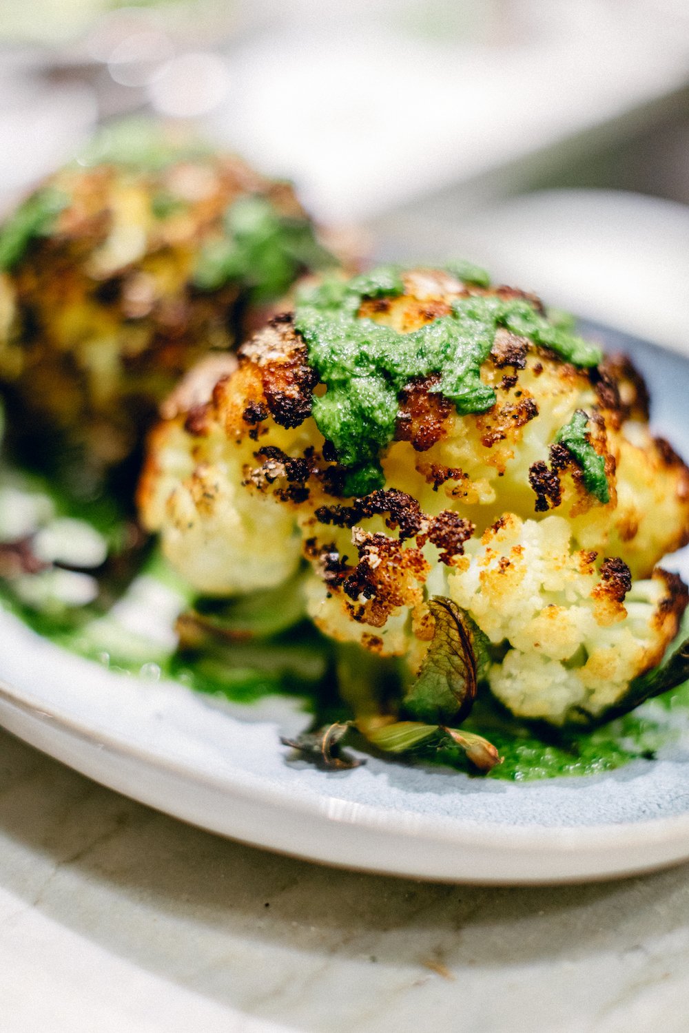 oven-roasted cauliflower head recipe for a vegetarian one-dish dinner