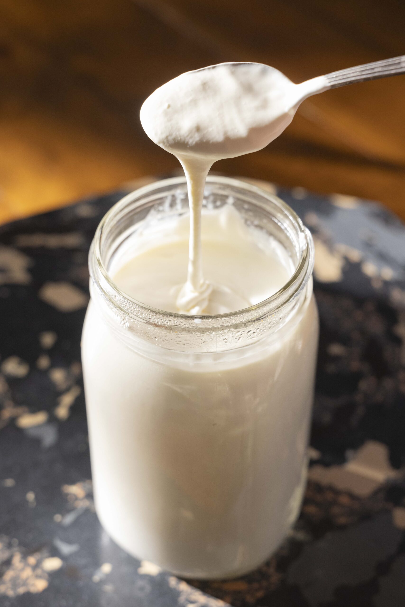 A mason jar filled with Buttermilk Crème Fraîche