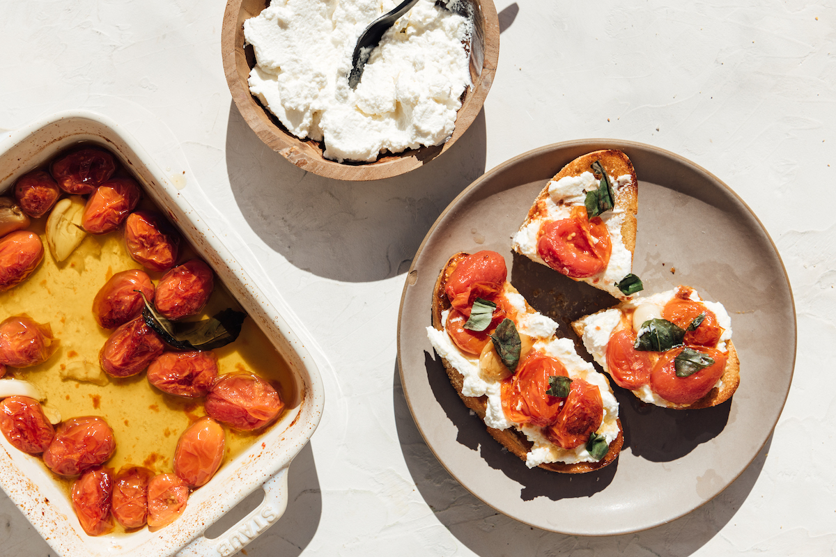 bruschetta with slow-roasted tomatoes and ricotta